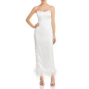 Aqua Women's Faux Feather Trim MIDI Cocktail and Party Dress Small $158